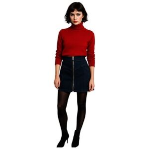 Don’t Ask Why Navy Corduroy Zip Front Mini Skirt French Girl Modern Classic
